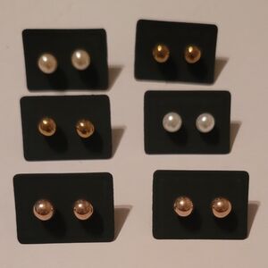 Mixed Pearl and Metal Stud Earring Set
